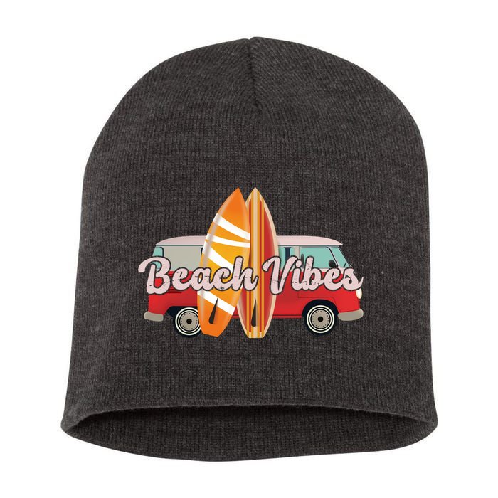 Beach Vibes Surfer Retro Van Short Acrylic Beanie