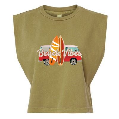 Beach Vibes Surfer Retro Van Garment-Dyed Women's Muscle Tee