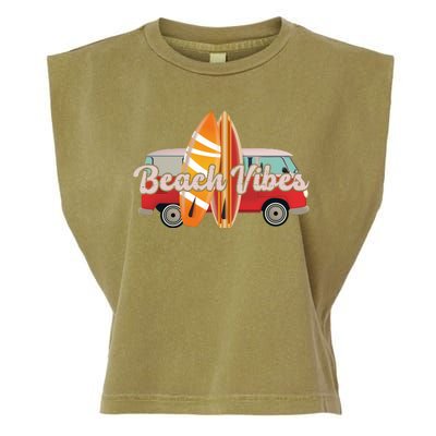 Beach Vibes Surfer Retro Van Garment-Dyed Women's Muscle Tee