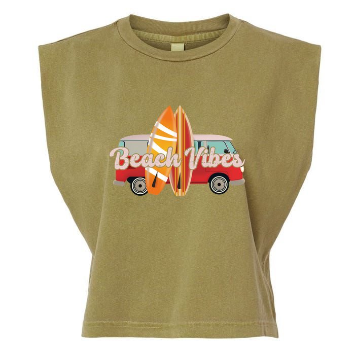 Beach Vibes Surfer Retro Van Garment-Dyed Women's Muscle Tee