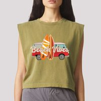 Beach Vibes Surfer Retro Van Garment-Dyed Women's Muscle Tee