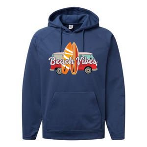 Beach Vibes Surfer Retro Van Performance Fleece Hoodie