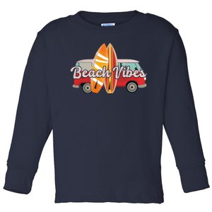 Beach Vibes Surfer Retro Van Toddler Long Sleeve Shirt