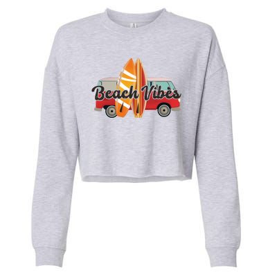 Beach Vibes Surfer Retro Van Cropped Pullover Crew