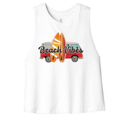 Beach Vibes Surfer Retro Van Women's Racerback Cropped Tank