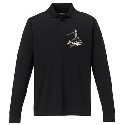 Baseball Vintage Style Brooklyn Performance Long Sleeve Polo