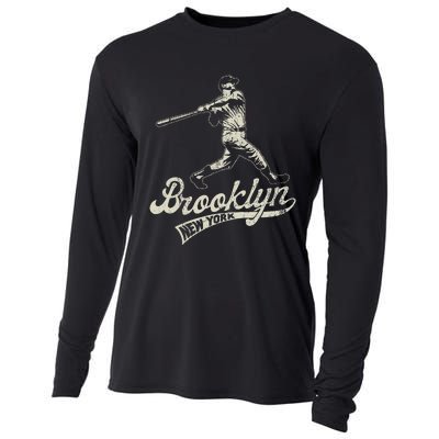 Baseball Vintage Style Brooklyn Cooling Performance Long Sleeve Crew