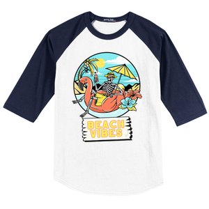 Beach Vibes Skeleton Flamingo Design Baseball Sleeve Shirt