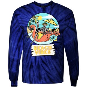 Beach Vibes Skeleton Flamingo Design Tie-Dye Long Sleeve Shirt