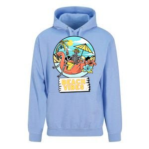 Beach Vibes Skeleton Flamingo Design Unisex Surf Hoodie