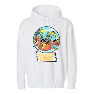 Beach Vibes Skeleton Flamingo Design Garment-Dyed Fleece Hoodie