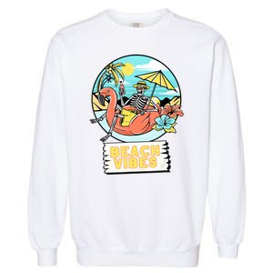 Beach Vibes Skeleton Flamingo Design Garment-Dyed Sweatshirt