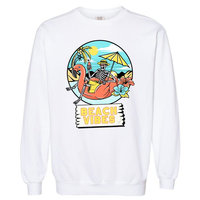 Beach Vibes Skeleton Flamingo Design Garment-Dyed Sweatshirt