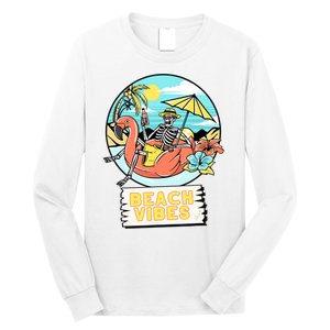 Beach Vibes Skeleton Flamingo Design Long Sleeve Shirt