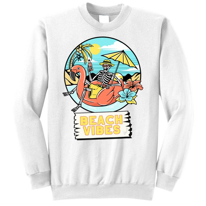 Beach Vibes Skeleton Flamingo Design Sweatshirt