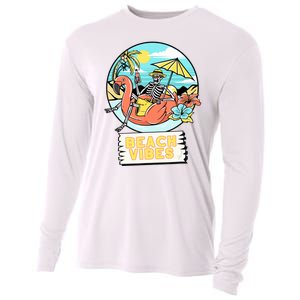 Beach Vibes Skeleton Flamingo Design Cooling Performance Long Sleeve Crew