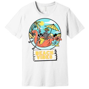 Beach Vibes Skeleton Flamingo Design Premium T-Shirt