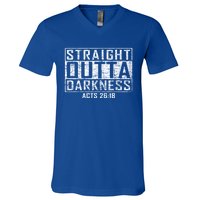 Bible Verse Straight Outta Darkness Distressed Vintage Cool Gift V-Neck T-Shirt