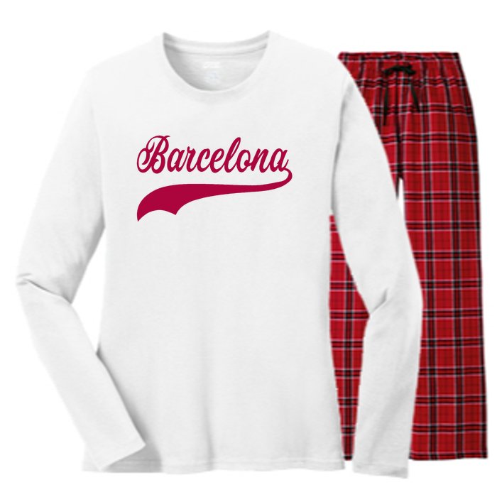 Barcelona Vintage Sports Style Women's Long Sleeve Flannel Pajama Set 