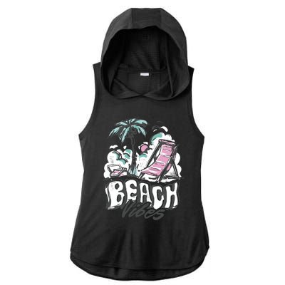 Beach Vibes Summer Ladies PosiCharge Tri-Blend Wicking Draft Hoodie Tank