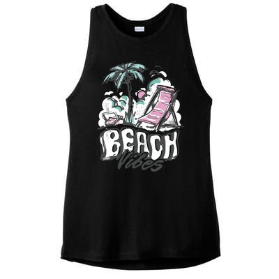 Beach Vibes Summer Ladies PosiCharge Tri-Blend Wicking Tank