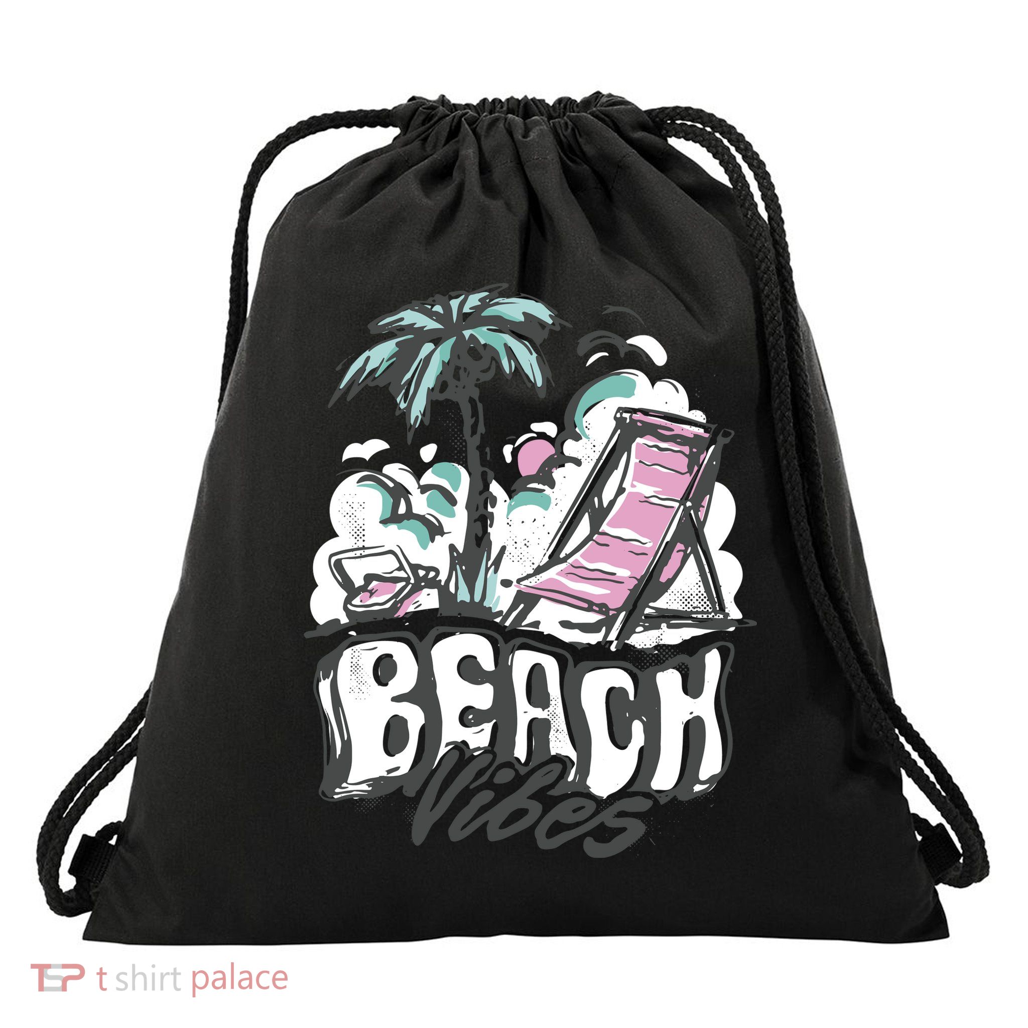 Beach Vibes Summer Drawstring Bag