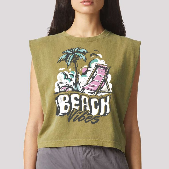 Beach Vibes Summer Garment-Dyed Women's Muscle Tee