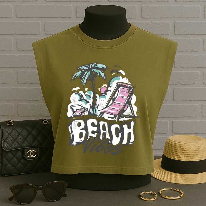 Beach Vibes Summer Garment-Dyed Women's Muscle Tee