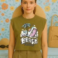 Beach Vibes Summer Garment-Dyed Women's Muscle Tee