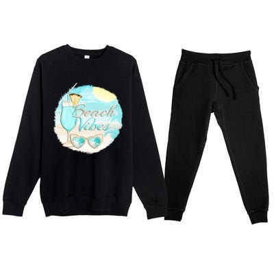 Beach Vibes Summer Vacation Vacay Mode Cute Sun And Gift Premium Crewneck Sweatsuit Set