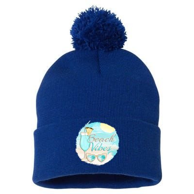 Beach Vibes Summer Vacation Vacay Mode Cute Sun And Gift Pom Pom 12in Knit Beanie