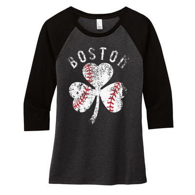 Boston Vintage St Patrick's Day Irish Shamrock Women's Tri-Blend 3/4-Sleeve Raglan Shirt