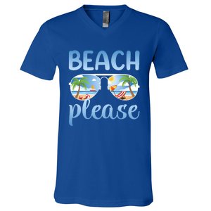 Beach Vacation Sunset Sunrise Summer Sunglasses Beach Please Gift V-Neck T-Shirt