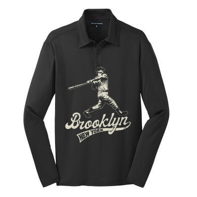 Baseball Vintage Style Brooklyn Silk Touch Performance Long Sleeve Polo