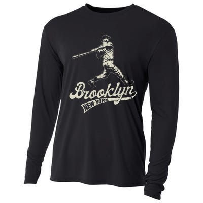 Baseball Vintage Style Brooklyn Cooling Performance Long Sleeve Crew