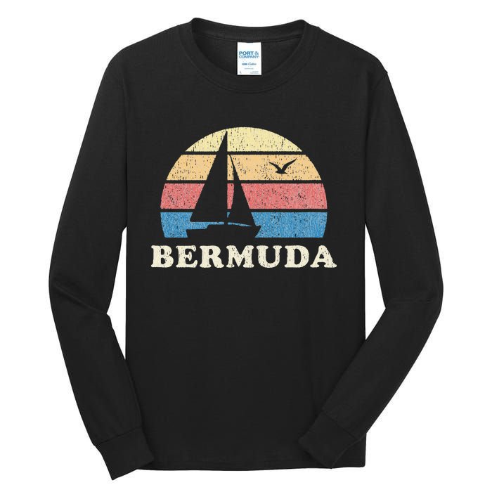 Bermuda Vintage Sailboat 70s Throwback Sunset Tall Long Sleeve T-Shirt