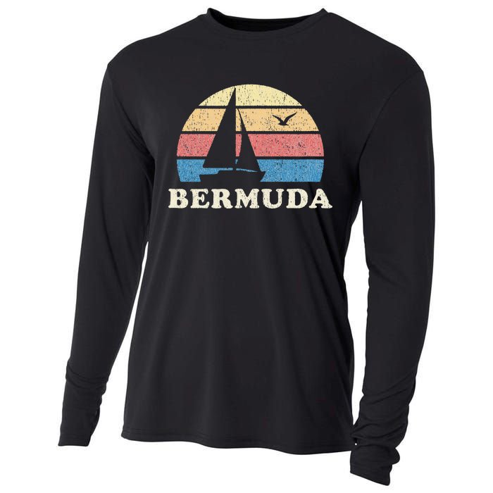 Bermuda Vintage Sailboat 70s Throwback Sunset Cooling Performance Long Sleeve Crew