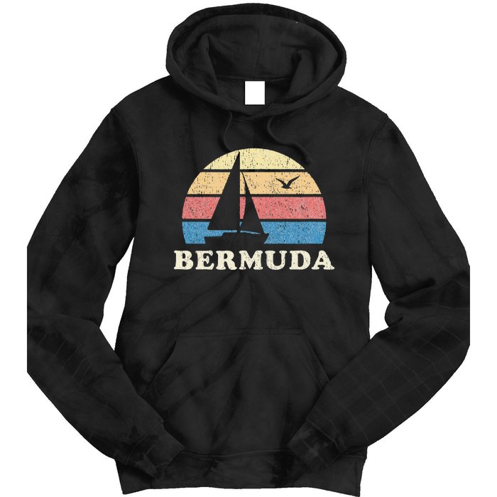 Bermuda Vintage Sailboat 70s Throwback Sunset Tie Dye Hoodie