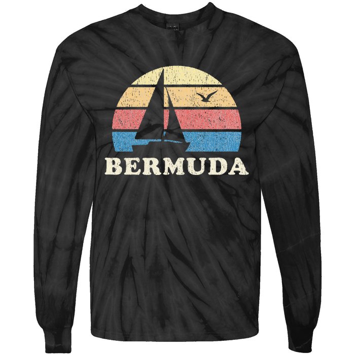 Bermuda Vintage Sailboat 70s Throwback Sunset Tie-Dye Long Sleeve Shirt