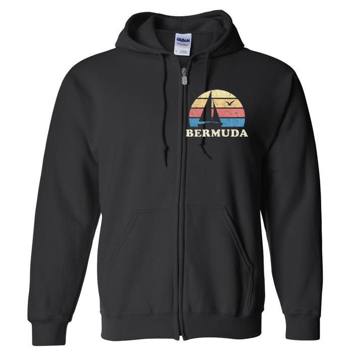 Bermuda Vintage Sailboat 70s Throwback Sunset Full Zip Hoodie