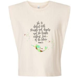 Bible Verse She Is Clothed In Strength And Dignity Mermaid Gift Garment-Dyed Women's Muscle Tee