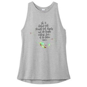 Bible Verse She Is Clothed In Strength And Dignity Mermaid Gift Ladies PosiCharge Tri-Blend Wicking Tank