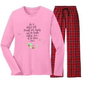 Bible Verse She Is Clothed In Strength And Dignity Mermaid Gift Women's Long Sleeve Flannel Pajama Set 