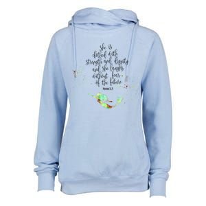 Bible Verse She Is Clothed In Strength And Dignity Mermaid Gift Womens Funnel Neck Pullover Hood