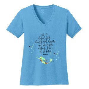 Bible Verse She Is Clothed In Strength And Dignity Mermaid Gift Women's V-Neck T-Shirt