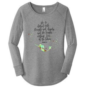 Bible Verse She Is Clothed In Strength And Dignity Mermaid Gift Women's Perfect Tri Tunic Long Sleeve Shirt