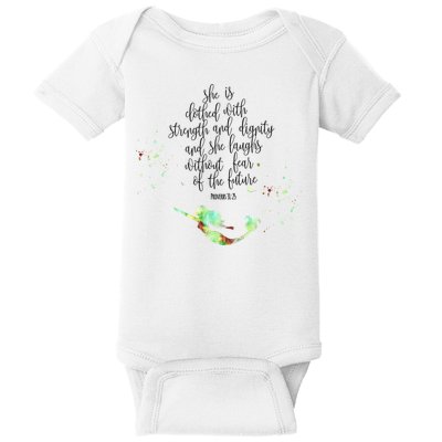 Bible Verse She Is Clothed In Strength And Dignity Mermaid Gift Baby Bodysuit