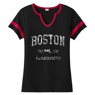 Boston Vintage Sports Design Boston Massachusetts Ladies Halftime Notch Neck Tee