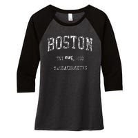 Boston Vintage Sports Design Boston Massachusetts Women's Tri-Blend 3/4-Sleeve Raglan Shirt