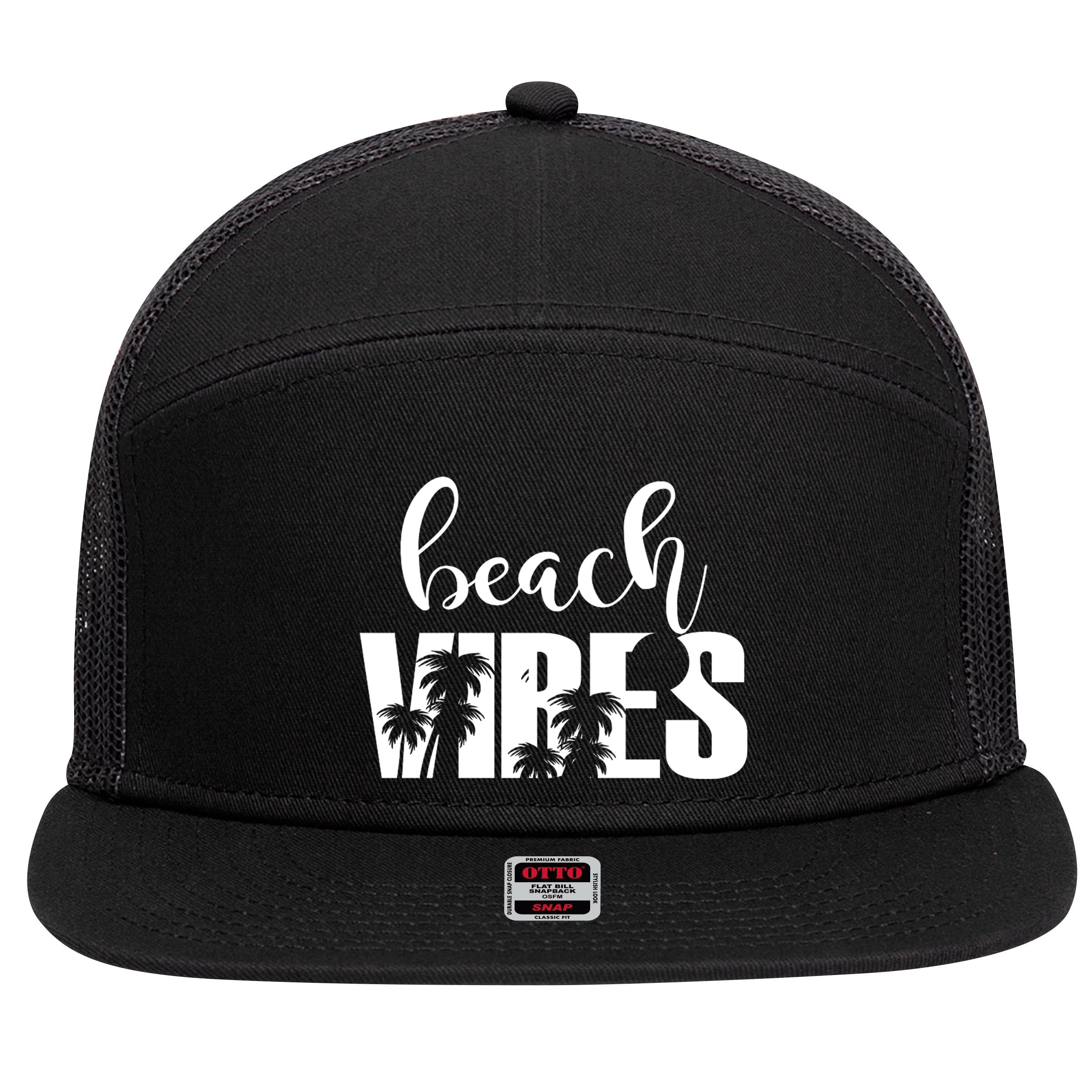 Beach Vibes Tropical Vacation 7 Panel Mesh Trucker Snapback Hat